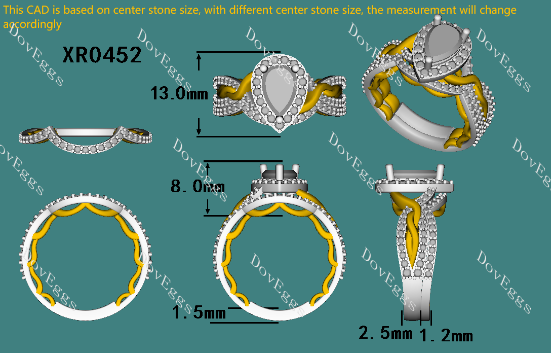 Doveggs pear halo moissanite bridal set (2 rings)