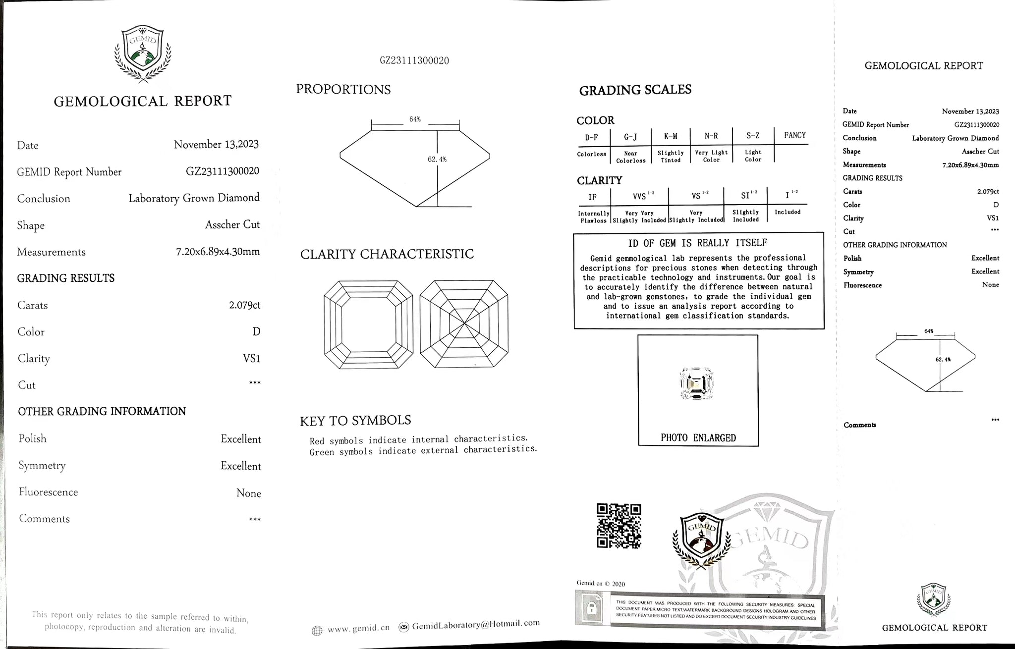Doveggs 2.079ct asscher D color VS1 Clarity Excellent cut lab diamond stone(certified)