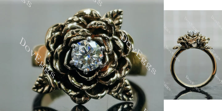 round floral pave solitaire moissanite 