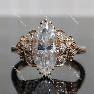Doveggs Marquise Modified H&A cut vintage pave stones moissanite engagement ring