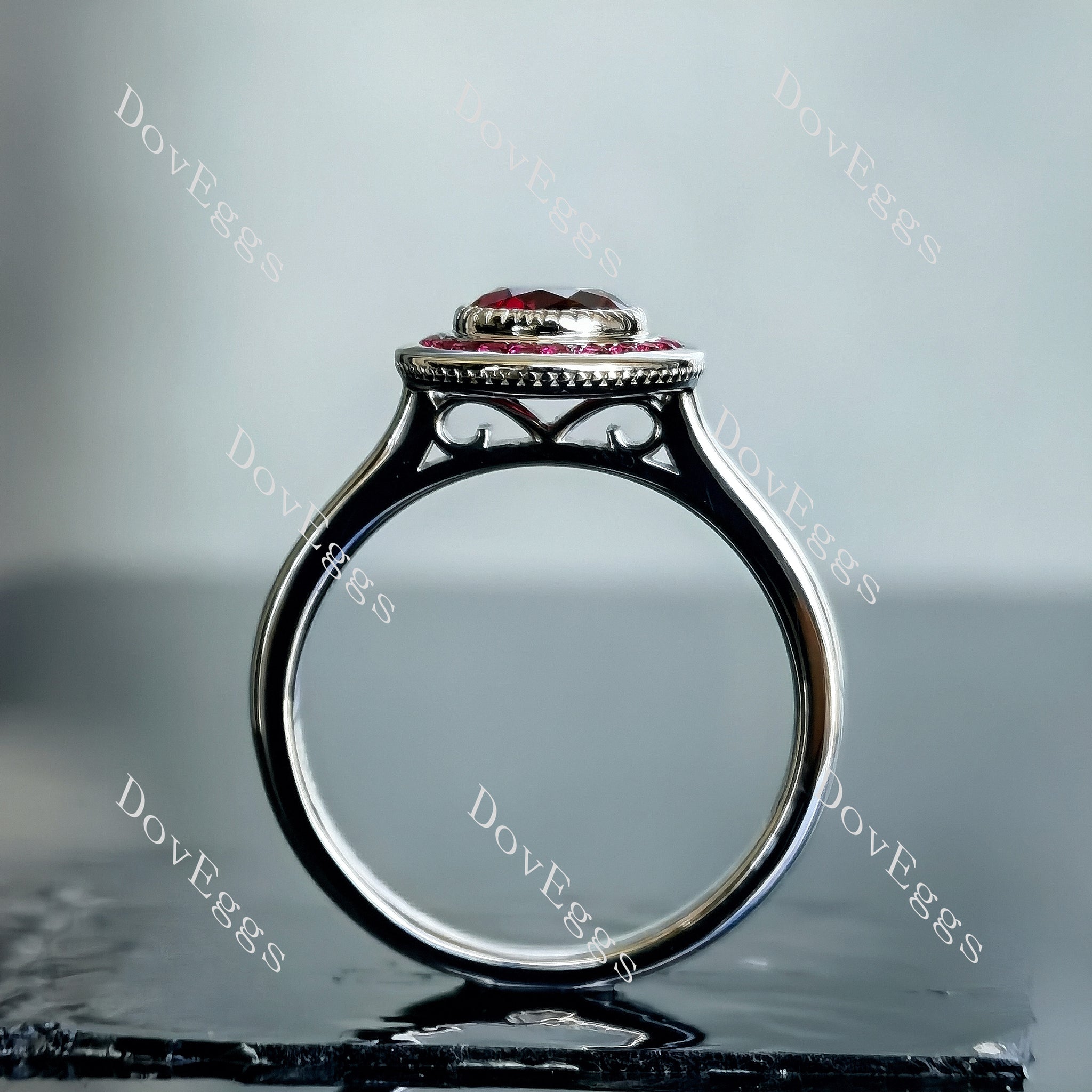 Doveggs round bezel channel set colored gem engagement ring