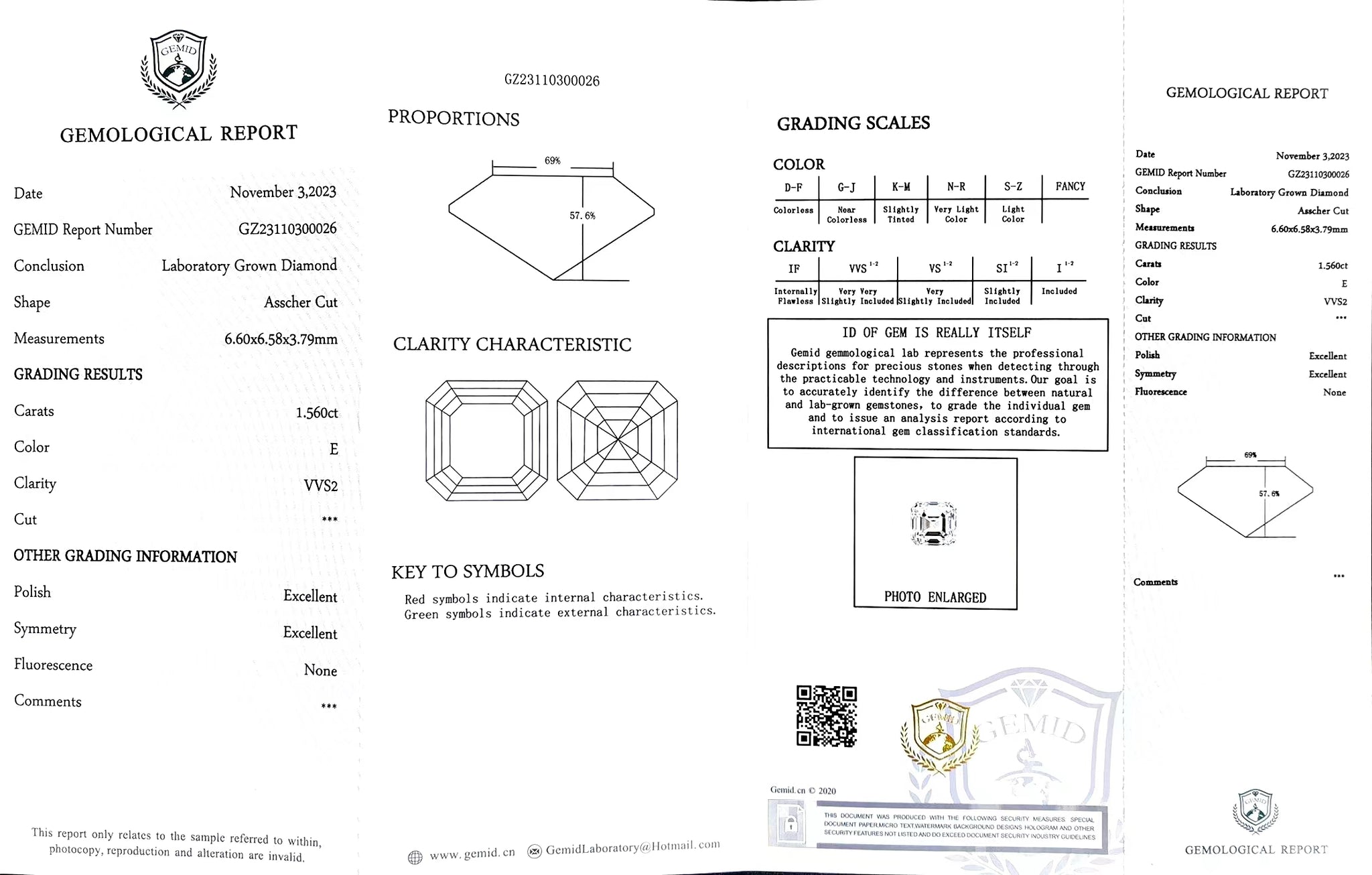 Doveggs 1.56ct asscher E color VVS2 Clarity Excellent cut lab diamond stone(certified)