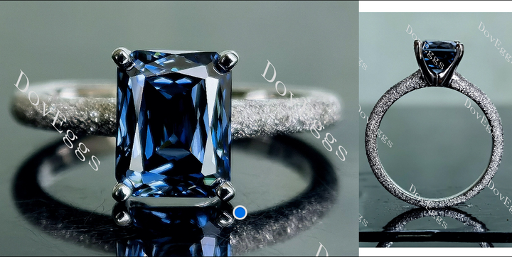 Doveggs criss cut elongated cushion solitaire textured colored gem engagement ring