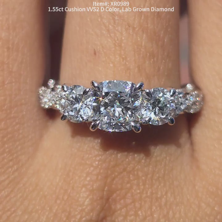 DovEggs cushion lab diamond ring sparkling in sunlight video