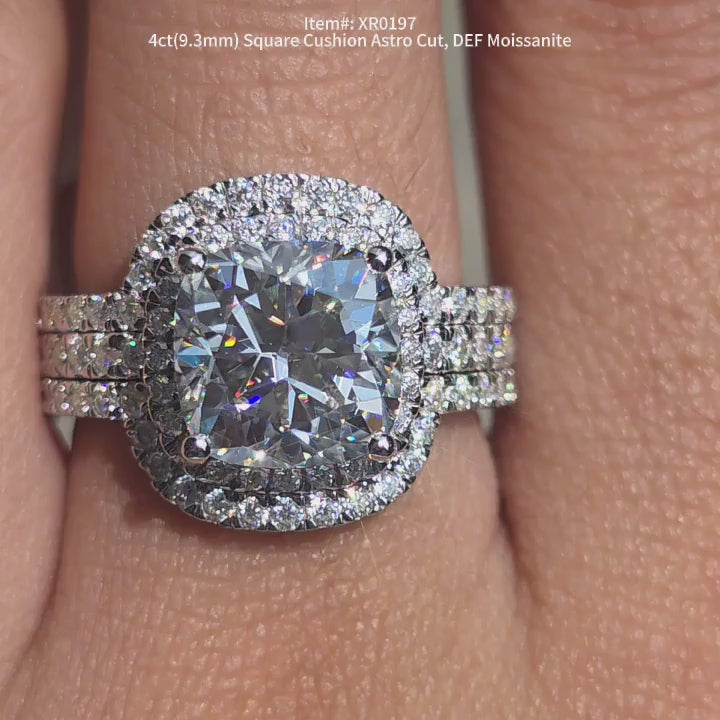 DovEggs DEF color Sqaure cushion Astro moissanite ring sparkling in sunlight video