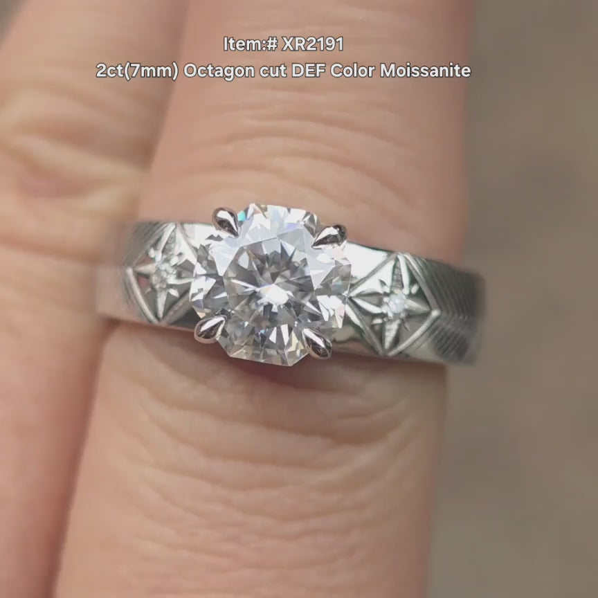 DovEggs DEF color Octagon moissanite ring sparkling in sunlight video
