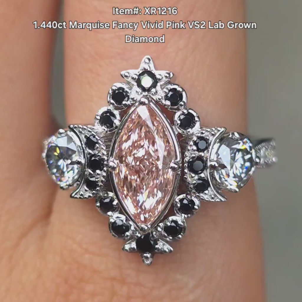 DovEggs halo art deco marquise pink lab diamond engagement ring video