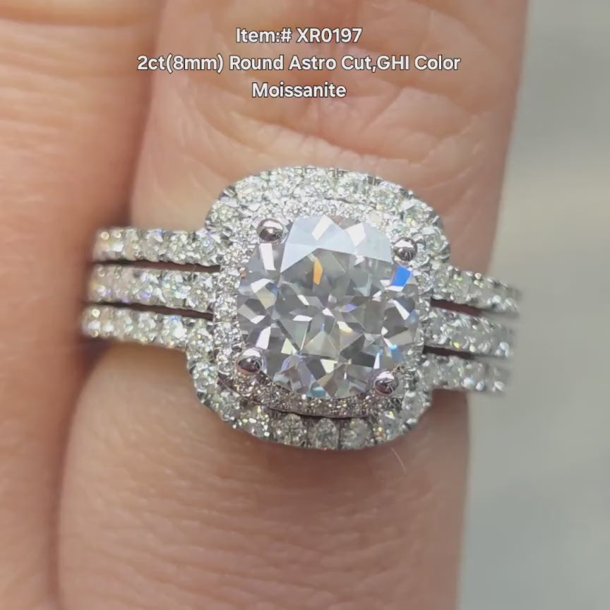 DovEggs halo pave round astro cut moissanite engagement ring