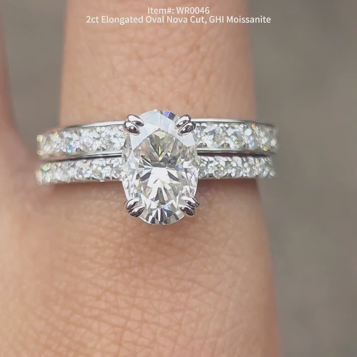 DovEggs 2ct elongated oval pave moissanite engagement ring video