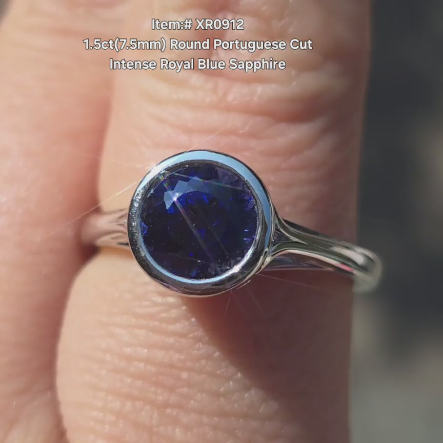  DovEggs Round Portuguses blue sapphire ring sparkling in sunlight 
