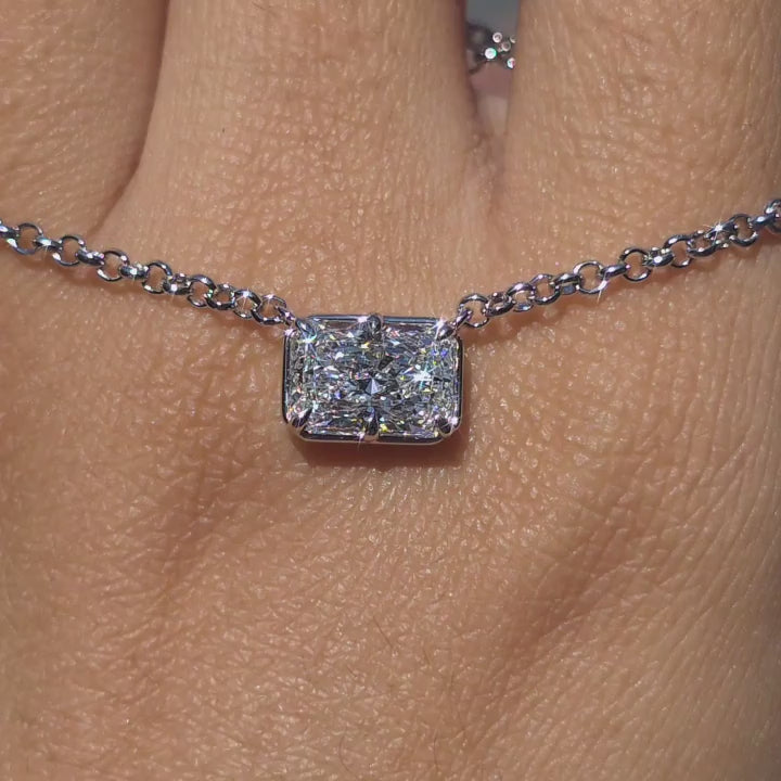 DovEggs radiant solitaire moissnaite pendant necklace with 18" length chain