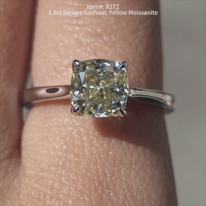 1.5ct square cushion solitaire yellow moissanite engagement ring