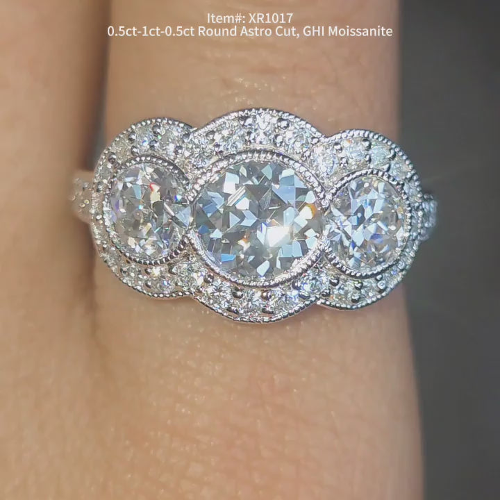 DovEggs GHI color Astro round moissanite ring sparkling in sunlight video