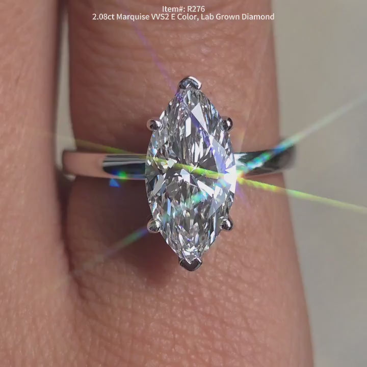DovEggs marquise modified H&A cut solitaire lab diamond engagement ring video in sunlight