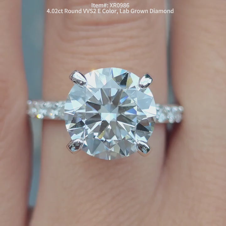 DovEggs 4.02ct Round Shaped Lab Grown Diamond Ring – Pave Engagement Ring for Women