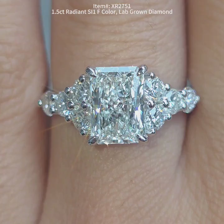 Radiant side stones twisted shank lab diamond engagement ring video