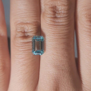 video of 2.012ct blue emerald diamond in soft light