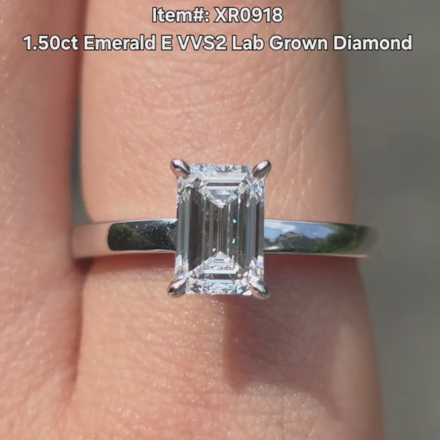 DovEggs Emerald lab diamond engagement ring sparkling in sunlight video