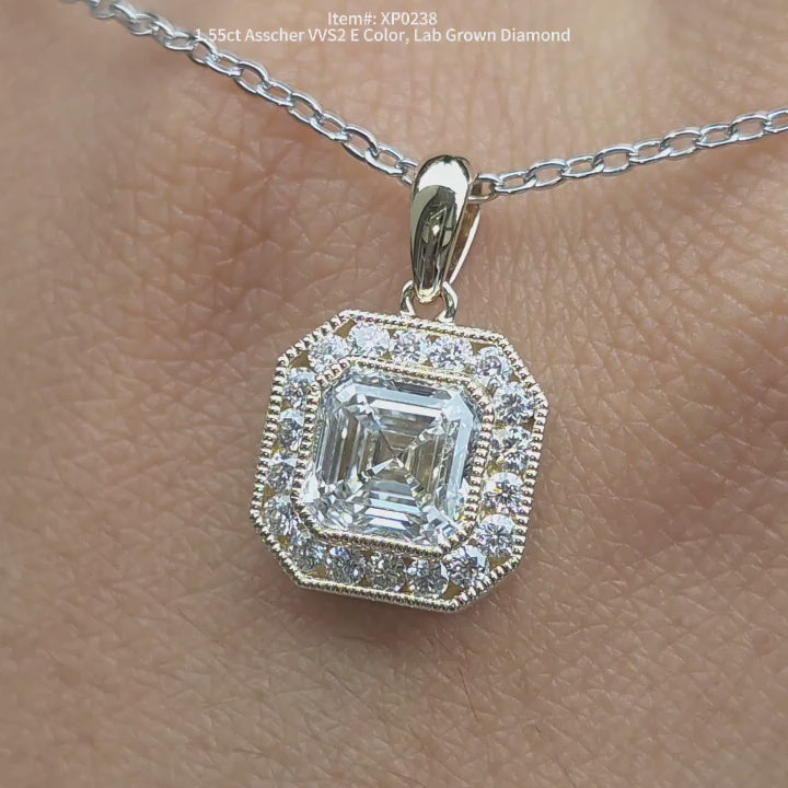 DovEggs 1.55ct Asscher cut Lab Grown Diamond Ring – Halo Bezel Engagement Ring for Women
