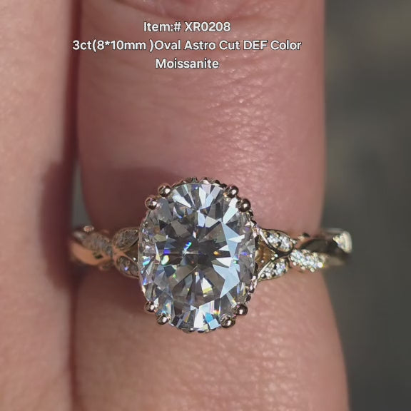DovEggs Oval Astro cut moissanite engagement ring on hand video.