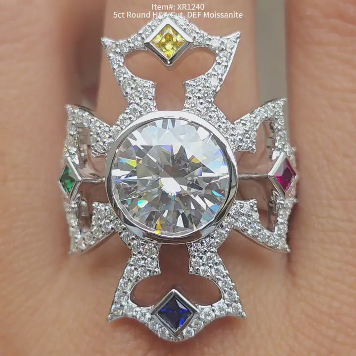 DovEggs DEF color round moissanite ring sparkling in sunlight video