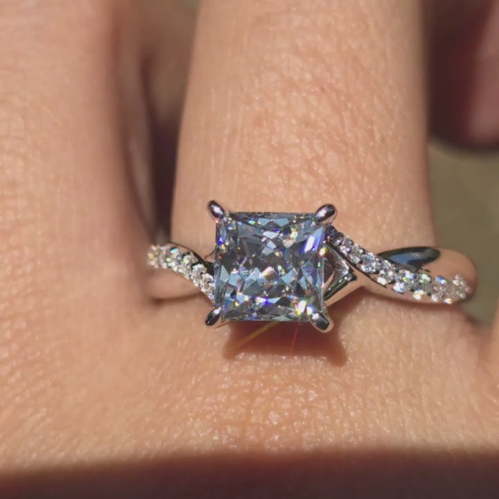  DovEggs DEFcolor Astro cut princess  moissanite ring sparkling in sunlight video