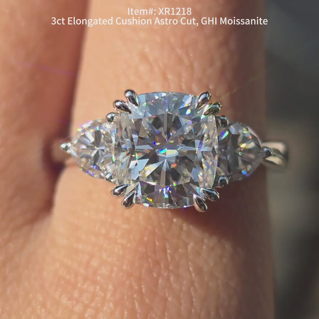  DovEggs elongated cushion moissanite ring sparkling in sunlight video