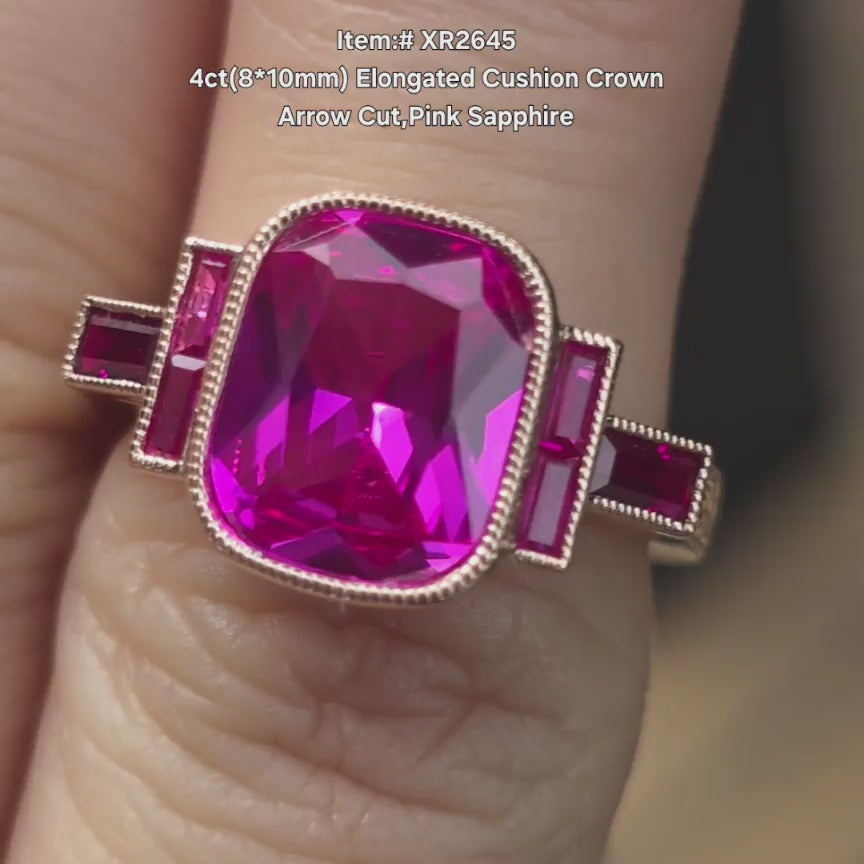 DovEggs Elongated cushion pink sapphire ring sparkling in sunlight video