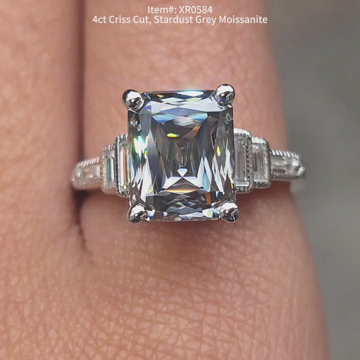 Doveggs criss cut stardust grey moissanite emgagement ring