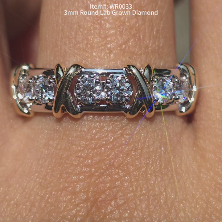 DovEggs 3mm Round lab grown diamond wedding band sparkling on hnad video