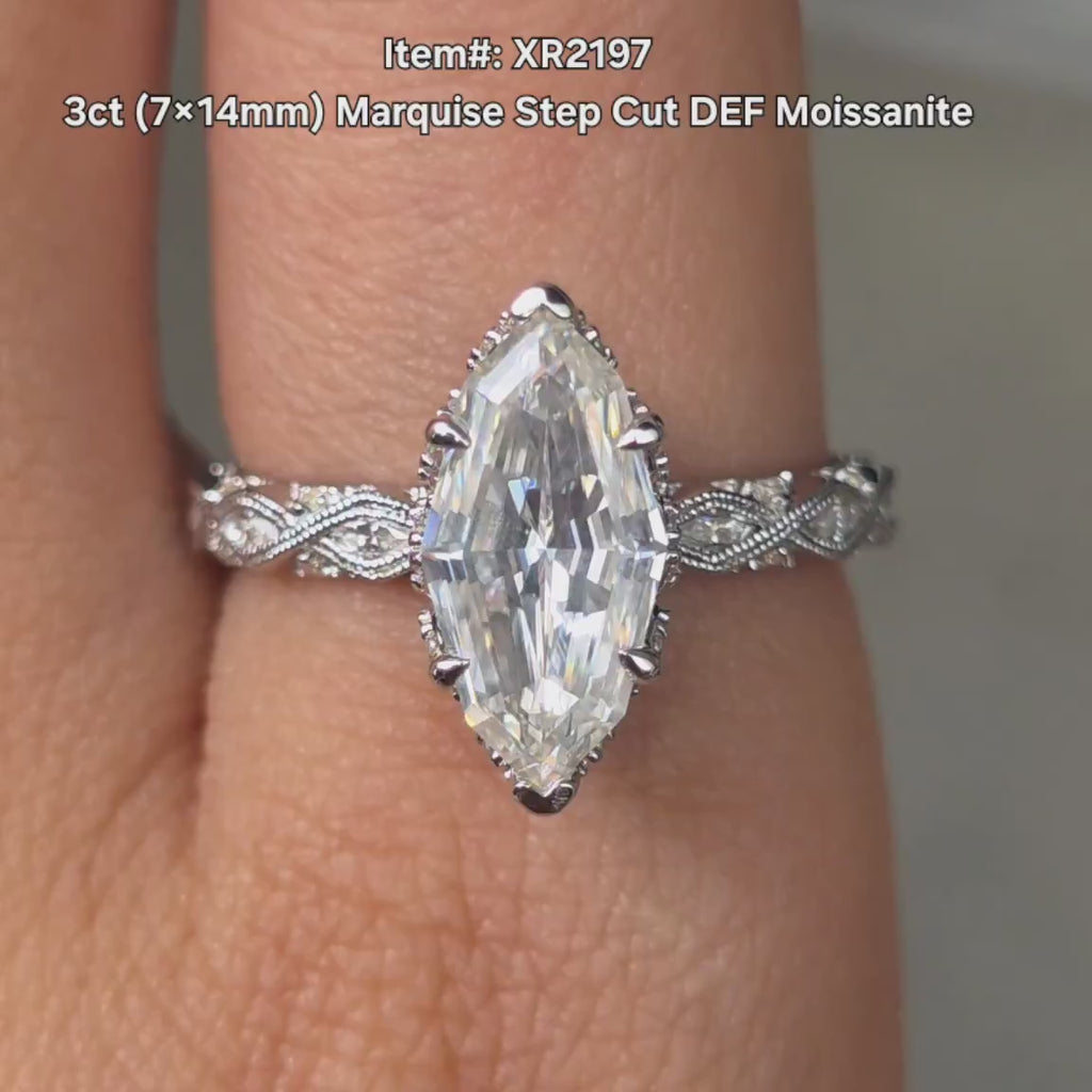 DovEggs marquise vintage art deco moissnaite engagement ring video