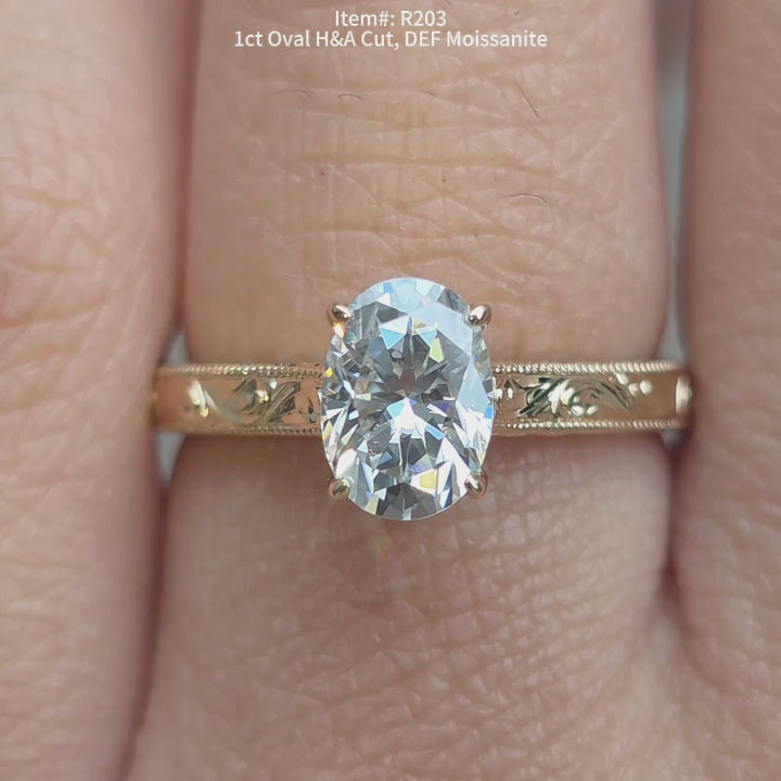 1ct Oval H&A Cut, DEF Color Moissanite