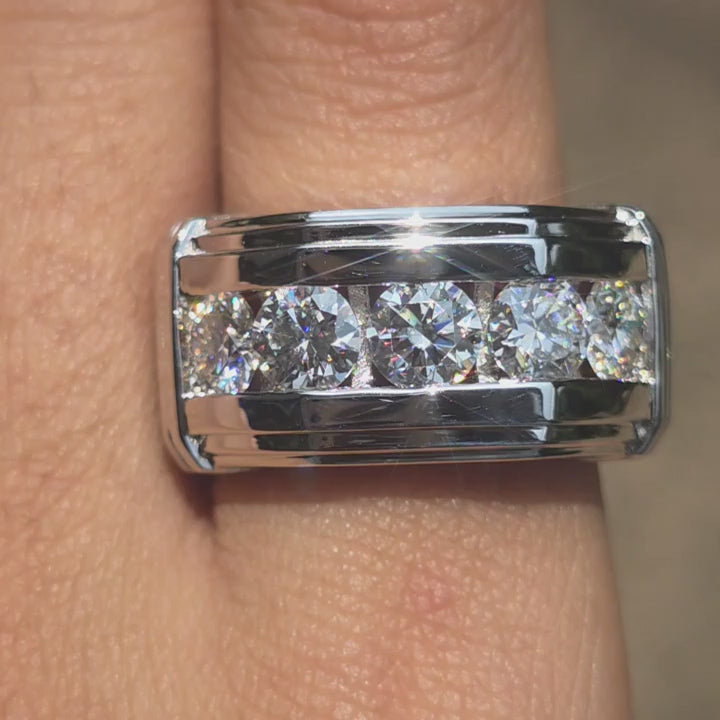 DovEggs channel set round moissanite men ring on hand video.