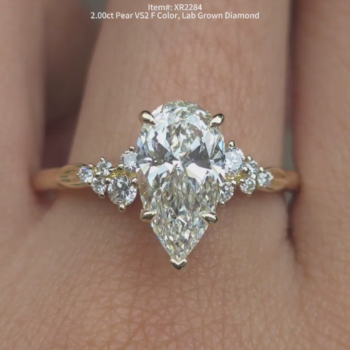 DovEggs 2.00ct Pear Shaped Lab Grown Diamond Ring – Pave Engagement Ring for Women

