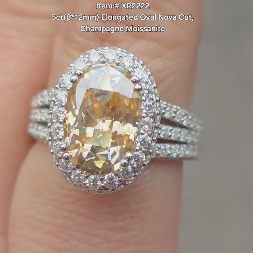 DovEggs oval nova cut champagne moissanite engagement ring