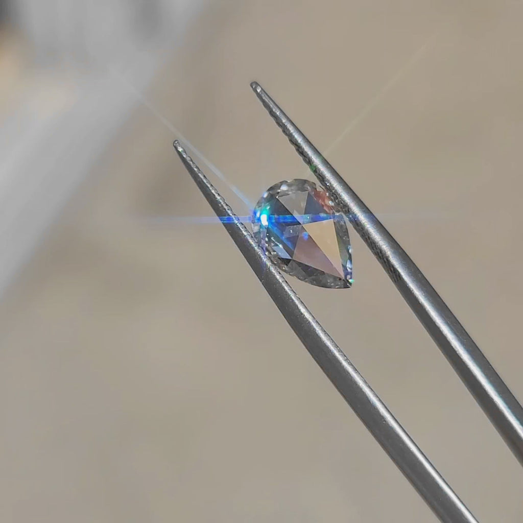 1.95ct Lab-Grown Pear Diamond Ring in Warm Light – VS1 Clarity, Rose Cut Elegance