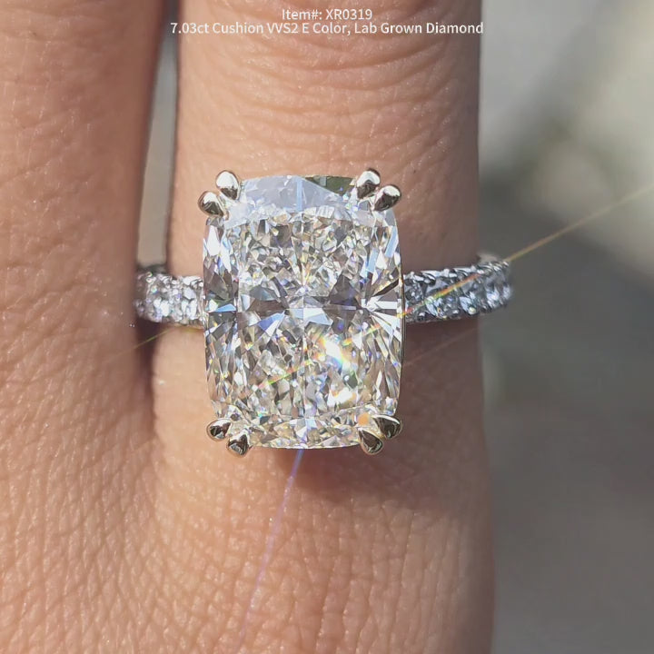 DovEggs 7ct Cushion Lab Grown Diamond Ring – Pave Engagement Ring for Women