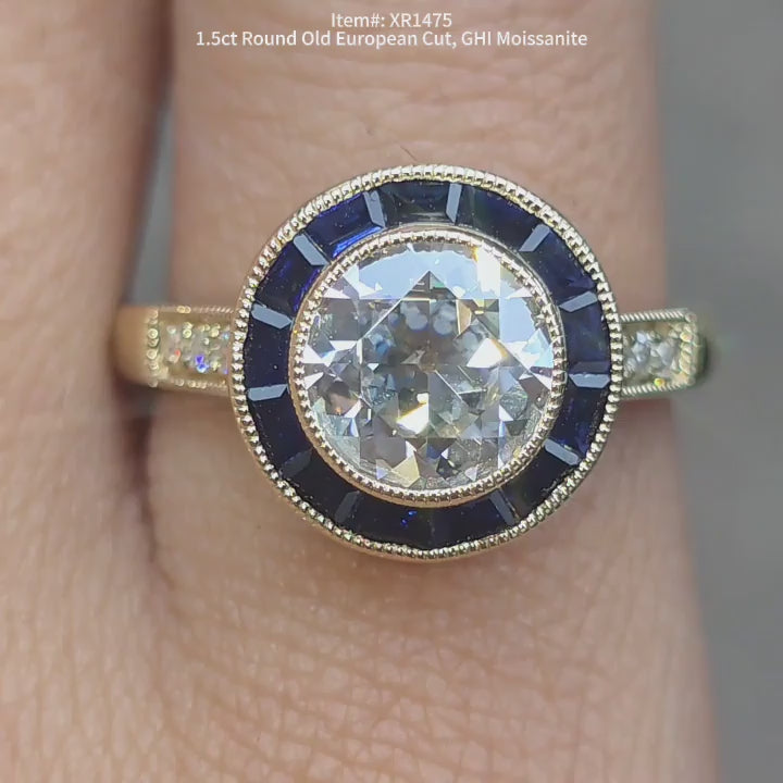 DovEggs GHI color Old European Round moissanite ring sparkling in sunlight video
