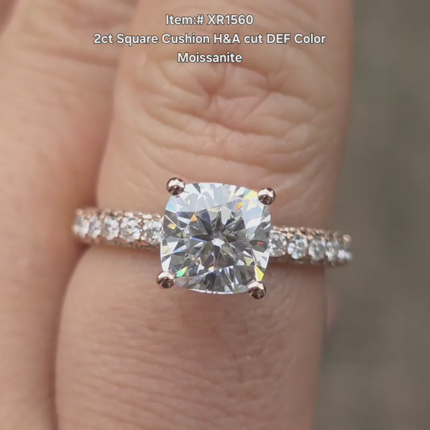 DovEggs H&A sqaure cushion moissanite ring sparkling in sunlight video