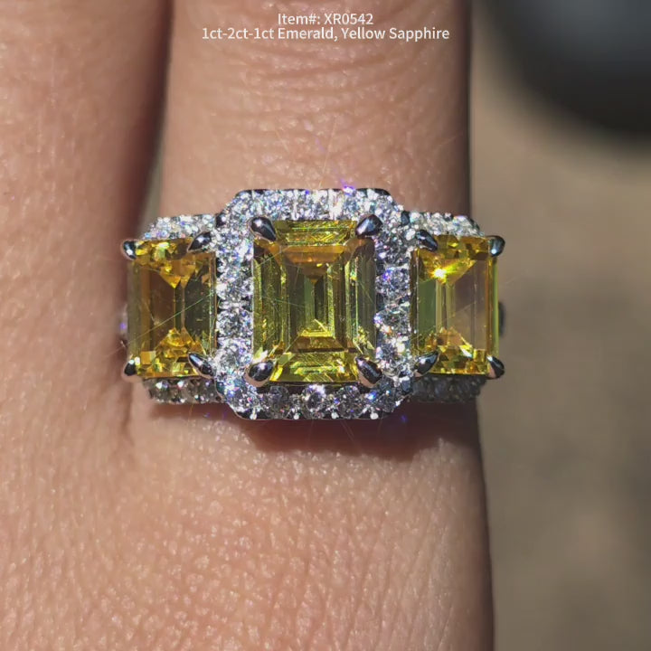  DovEggs emerald yellow sapphire engagement ring sparkling in sunlight video