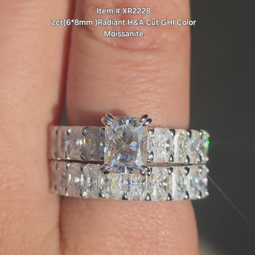 DovEggs Radiant moissanite ring sparkling in sunlight video.