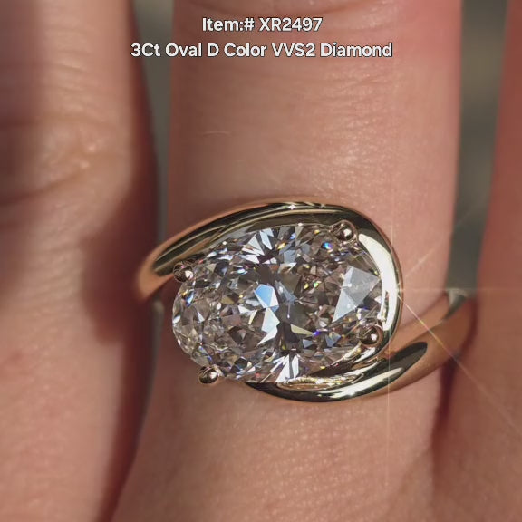 DovEggs Oval solitaire lab diamond ring sparkling in sunlight video.