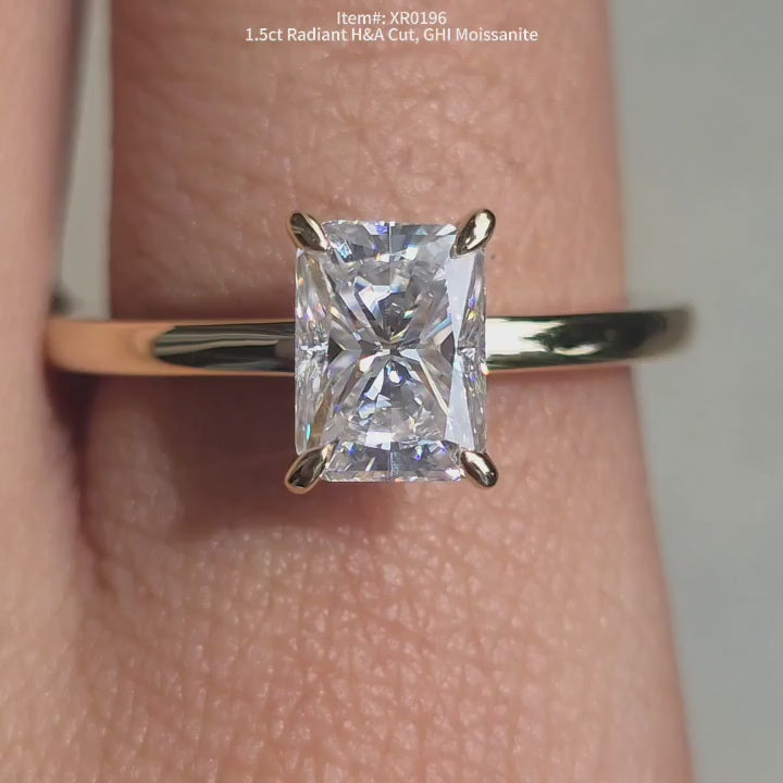 DovEggs radiant solitairemoissanite engagement ring video in sunlight