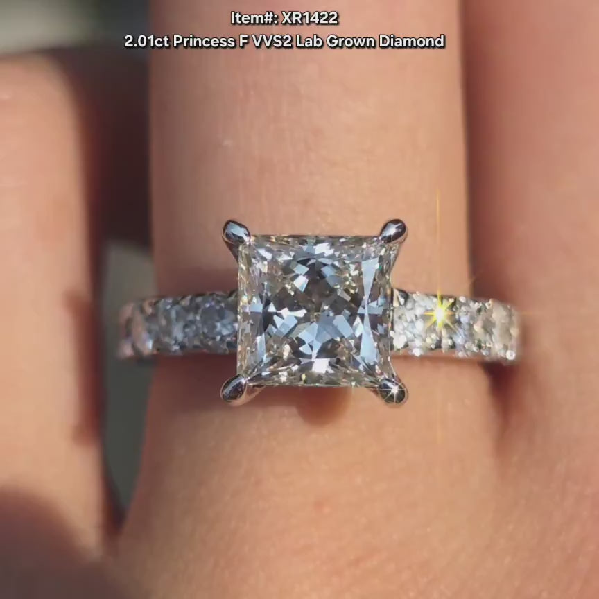 DovEggs princess lab diamond pave engagement ring video in sunlight