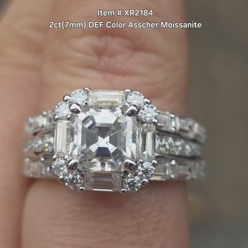 DovEggs asscher halo moissanite engagemenr ring video