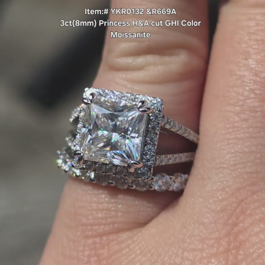 DovEggs H&A Princess GHI color moissanite ring sparkling in sunlight video