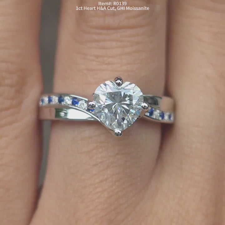 DovEggs GHI color Heart moissanite ring sparkling in sunlight video
