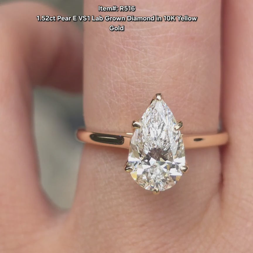 DovEggs pear lab diamond engagement ring sparkling in sunlight video