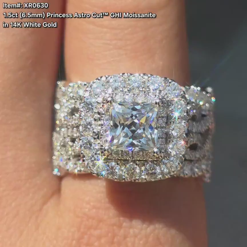 Doveggs princess astro cut halo moissanite engagement ring video in sunlight