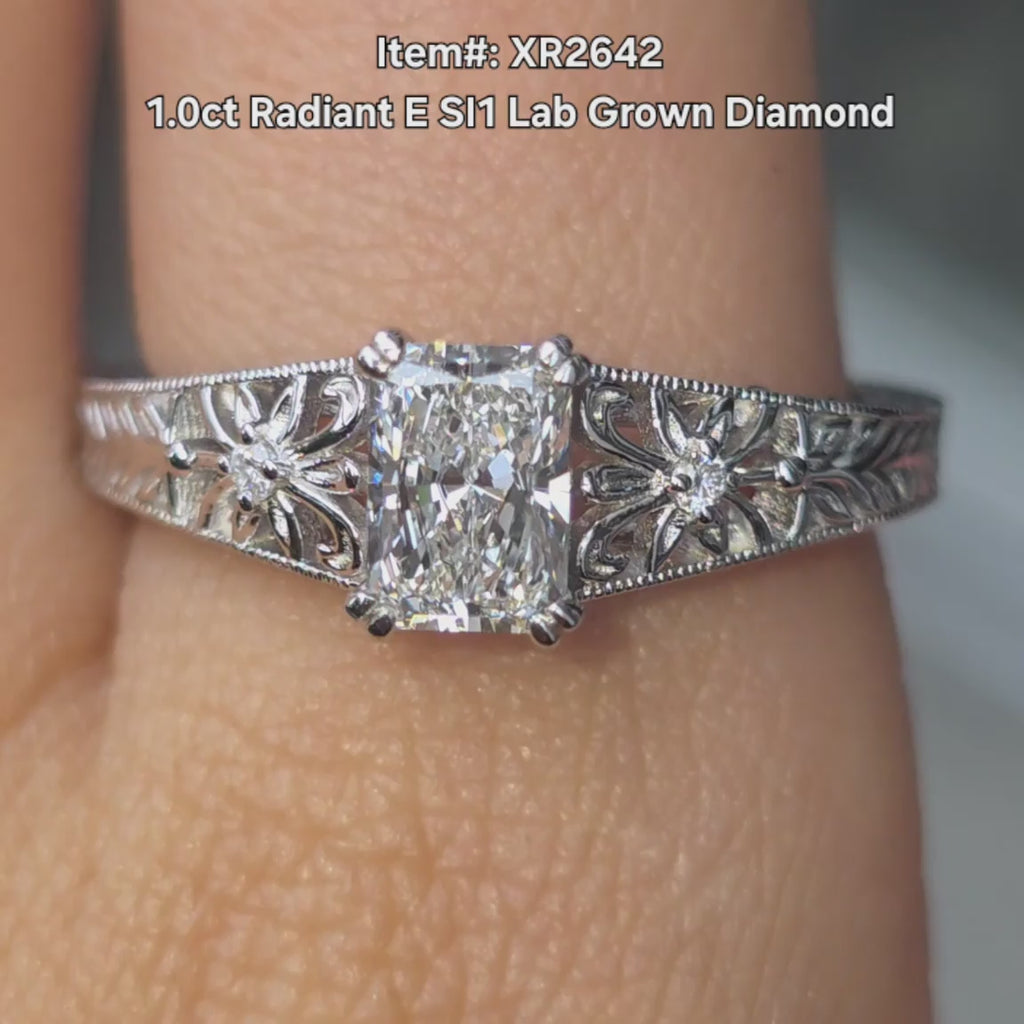 DovEggs Radiant lab diamond enagement ring sparkling in sunlight video